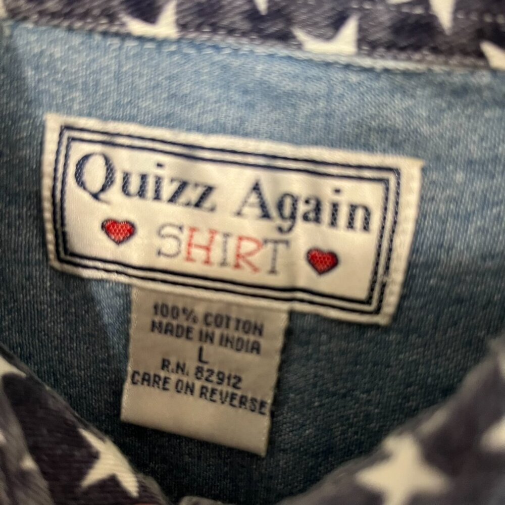 Quizz Again Shirt America 4th July Button USA Teddy Embroidered Vintage Y2K Sz L - Picture 10 of 11
